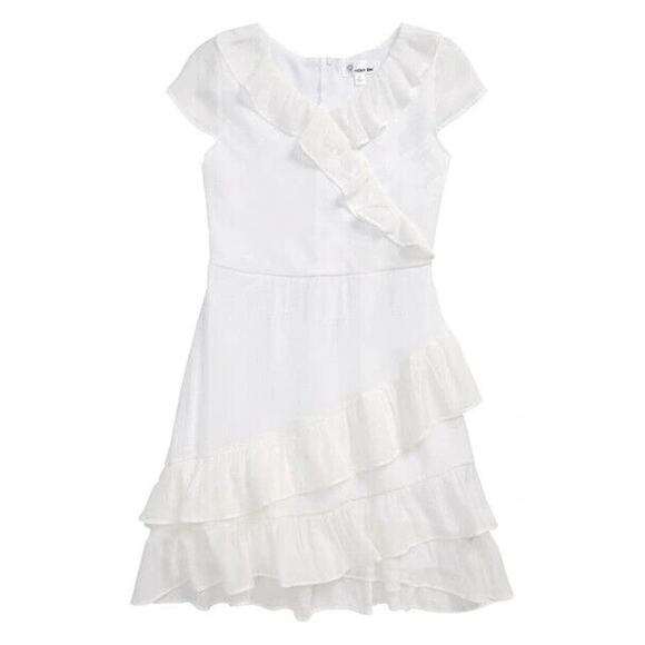 LOVE, NICKIE LEW NEW‎ $42 Ruffle Cap Sleeve Dress Off White Girl's Large - Picture 1 of 4